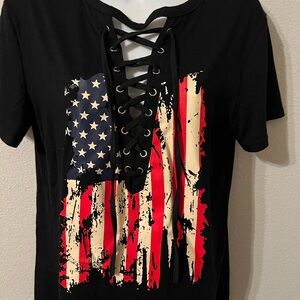 Black Lace-Up American Flag T-Shirt